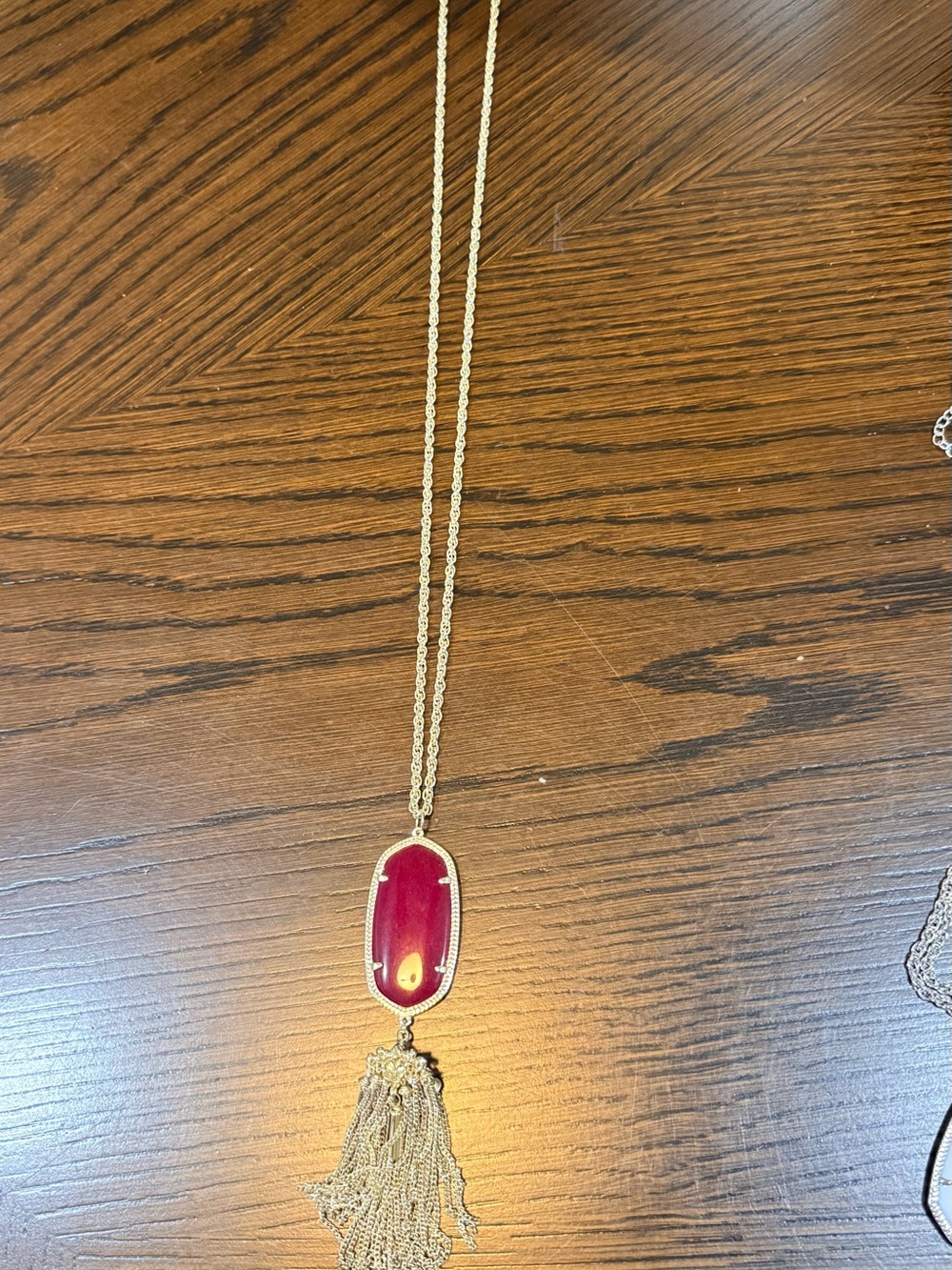 Kendra Scott Gold Chain Necklace with Maroon Pendant and Tassel - Women Jewelry